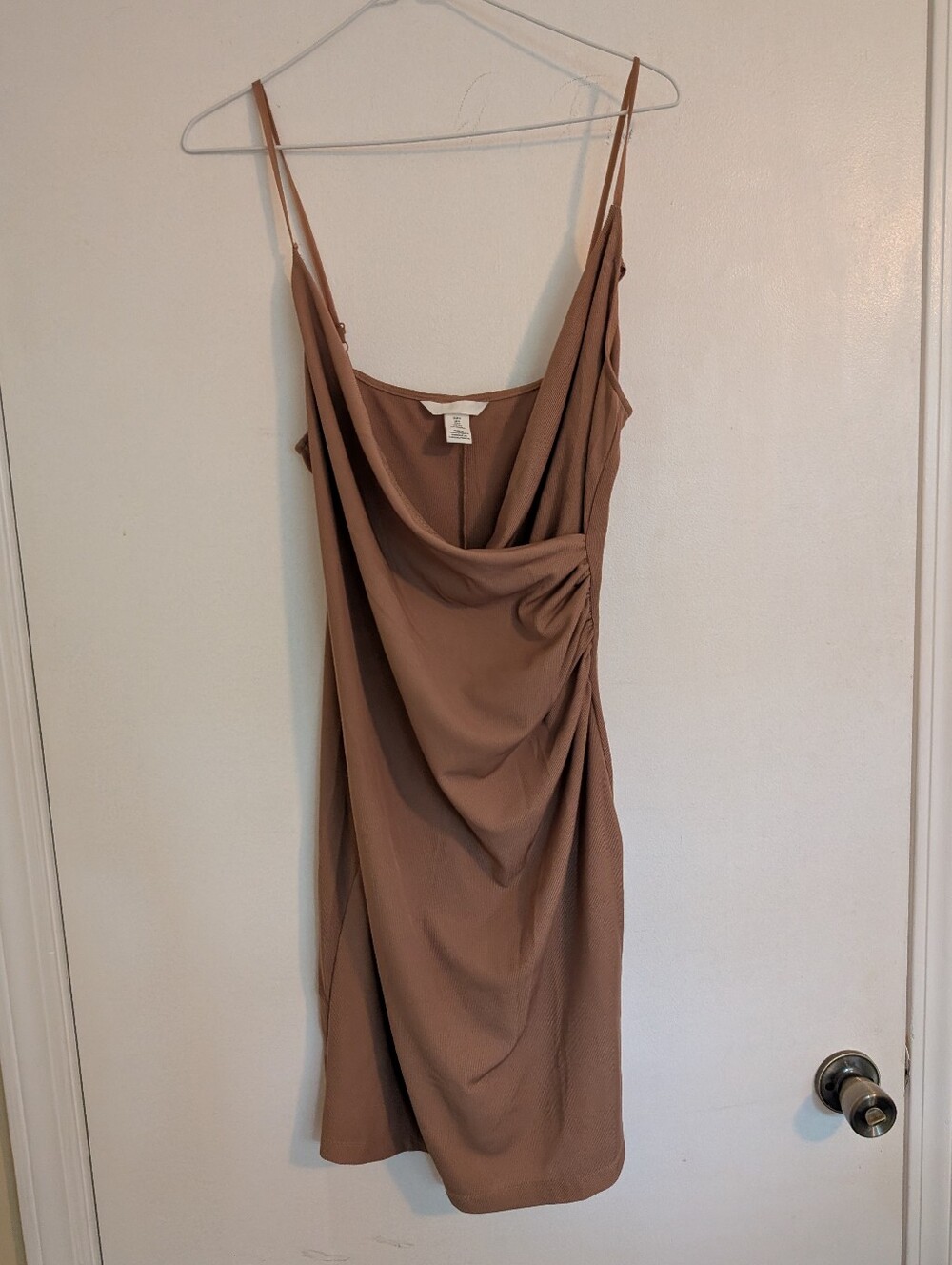 Spaghetti Strap Draped Slip Dress in Taupe